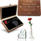 Anniversary for Her | Wife | Women – Engraved Wooden Gift Set with Crystal Engraved Heart | 24K Gold Dipped Rose